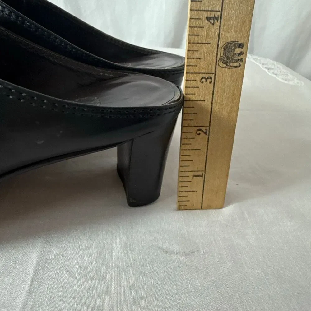 Vintage Brighton Tassle Mules‎ 8.5M Croc Embossed Black Brown Leather Heels Boho